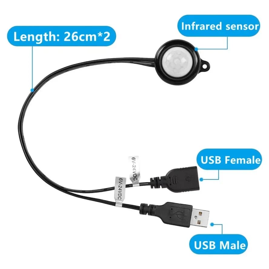USB/DC Plug Adjustable PIR Infrared Human Motion Sensor Switch DC5V 12V 24V Smart Switch for LED Light Strip Night Lamp Bulb - 3