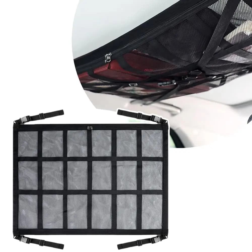 منظم تخزين لسقف السيارة، حقيبة شبكية قوية، سعة كبيرة، حقيبة تخزين لإكسسوارات التخييم، خيمة سقف - 6