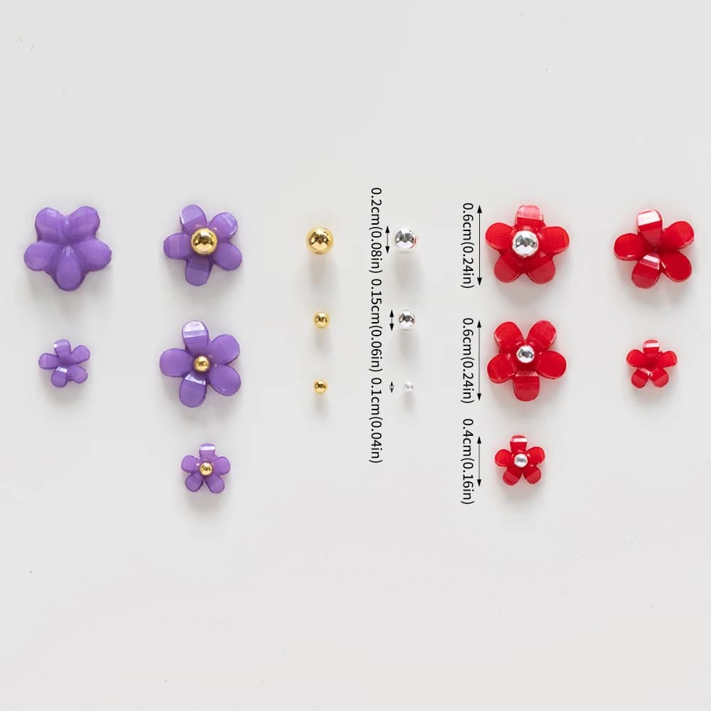 12/15Grids Acrylic Flower Nail Charms Mix Colors Set 3D Flower Nail Art Rhinestones Mixed Blossom Spring Gems DIY Nail Supplies - 6