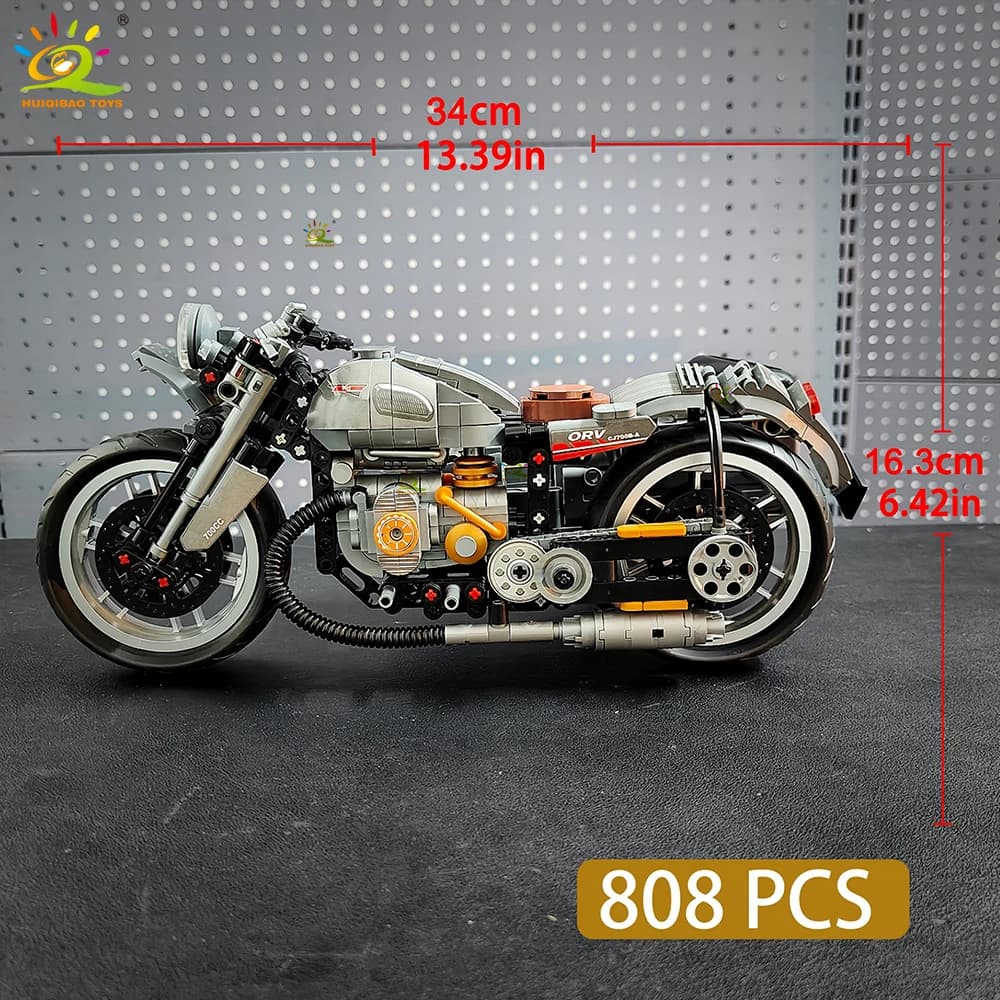 HUIQIBAO 808 قطعة MOC دراجة نارية تقنية، مكعبات بناء، لعبة متسابق موتو للأطفال والبالغين - 3