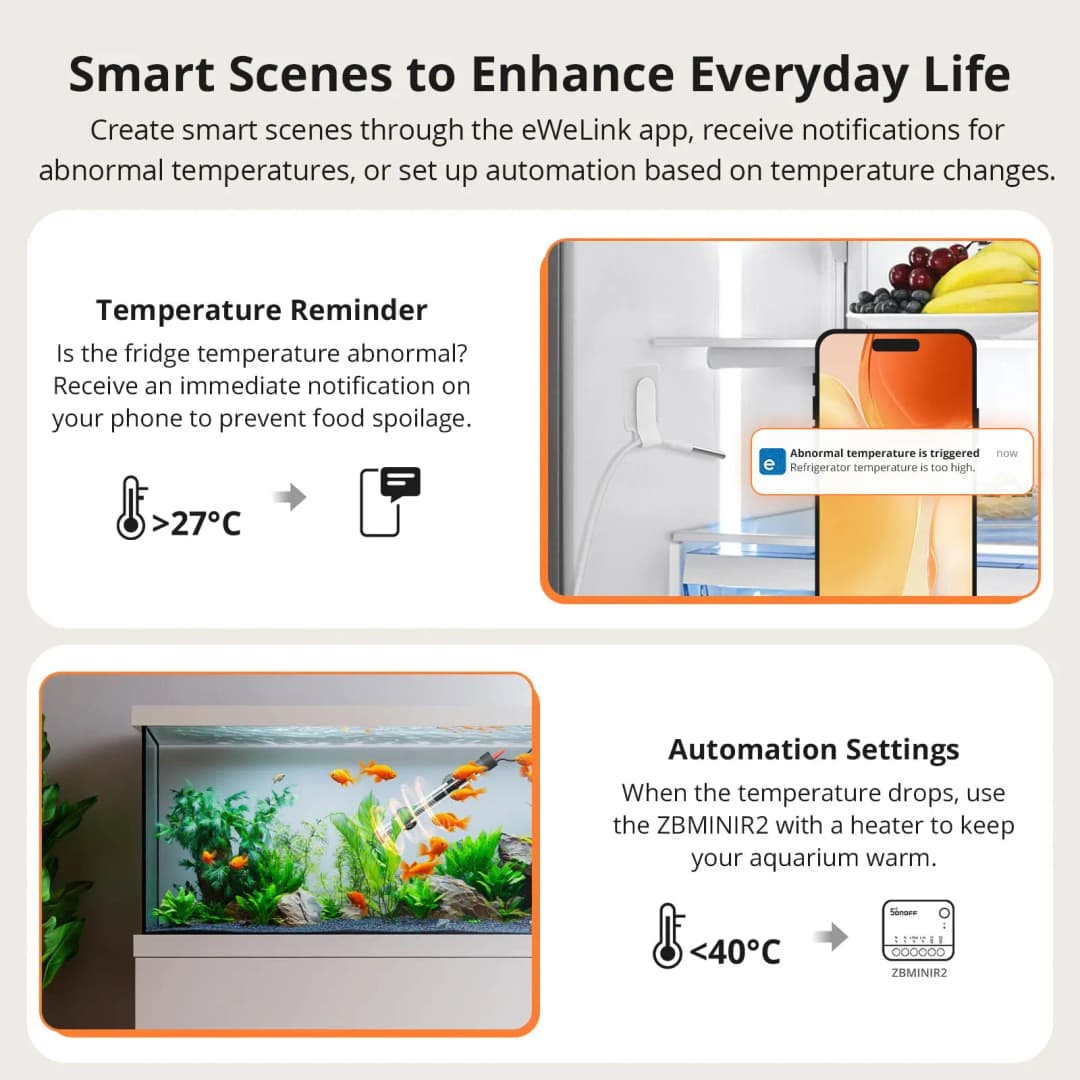 مقياس حرارة ذكي من SONOFF SNZB-02LD IP65 يعمل بتقنية Zigbee مع شاشة LCD ومسبار لقياس درجة حرارة السوائل في حمامات السباحة وأحواض الاستحمام والثلاجات والفريزر - 5