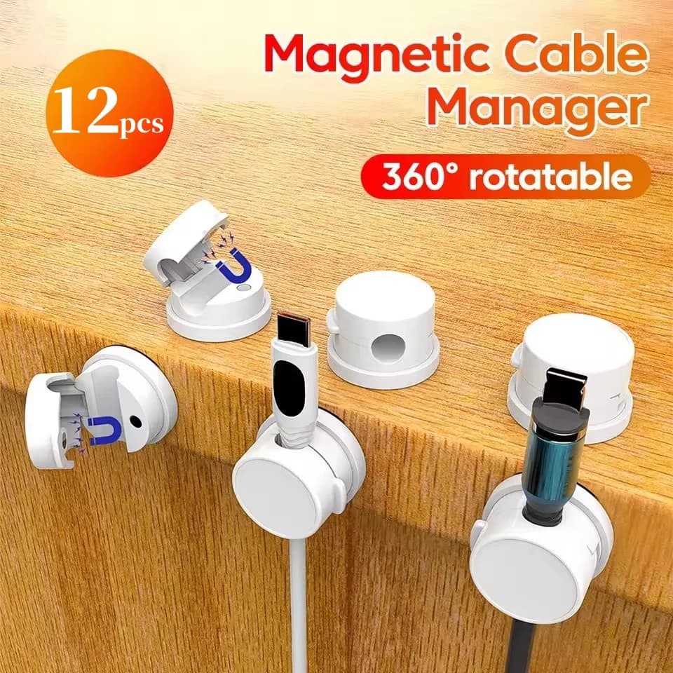 حامل منظم كابل مغناطيسي دوران 360 درجة حامل منظم كابل لاصق منظم أسلاك إدارة ملف شحن USB للمنزل والمكتب