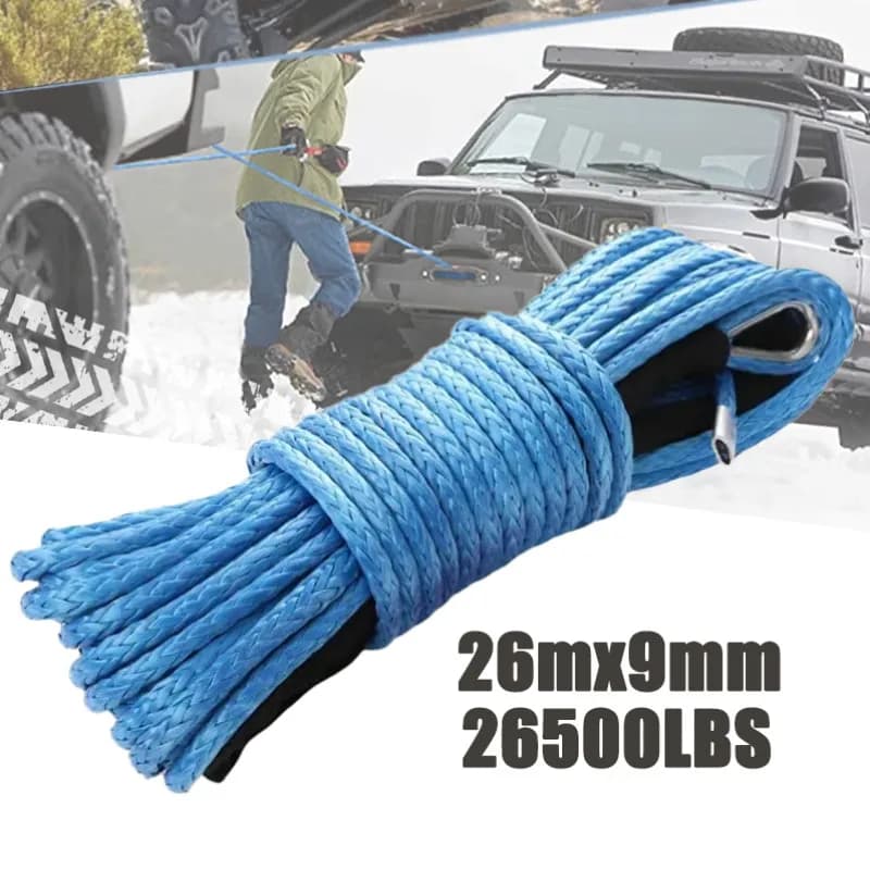 تمديد كابل رافعة صناعي 26 متر × 9 ملم تمديد حبل رافعة 26500 رطل، لمركبات الطرق الوعرة ATV U TV الشاحنة - 2