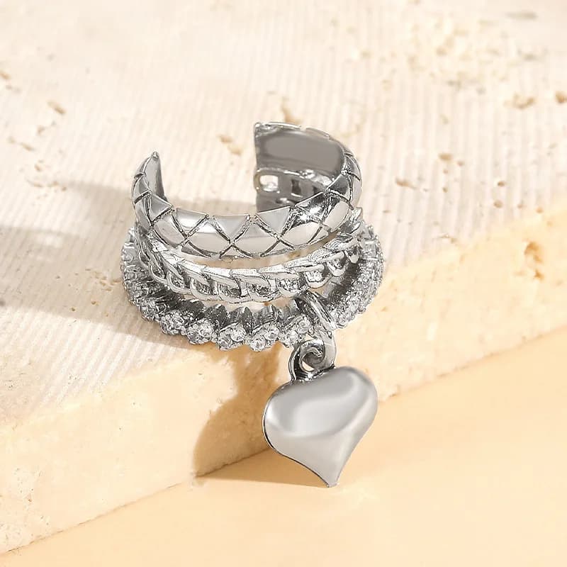 1pcs Vintage Romantic Heart Pendant Clip Earrings for Women No Piercing Multi-Layer Chain Ear Cuff Water Drop Teardrop Jewelry - 3
