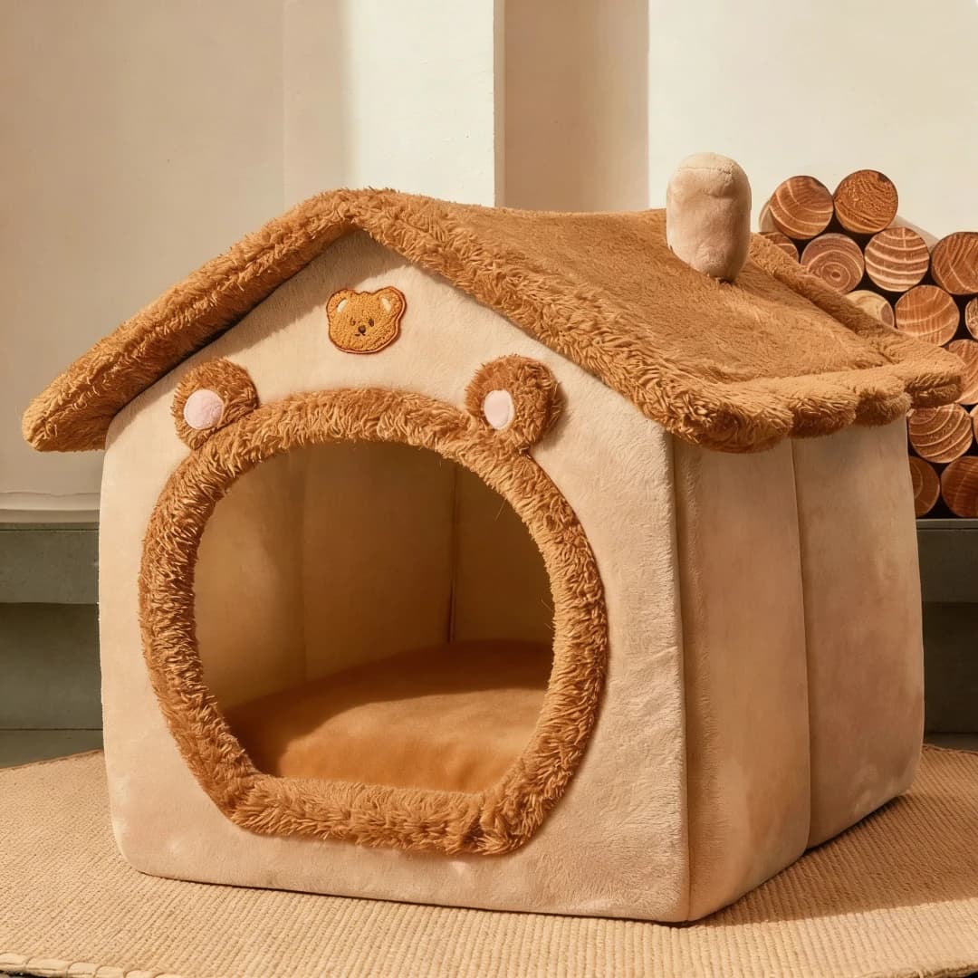 منازل قابلة للطي للحيوانات الأليفة في الشتاء للكلاب الصغيرة والمتوسطة والقطط أسرة سلال للجراء الناعمة والدافئة حصيرة ملجأ دافئ للحيوانات الأليفة - 5