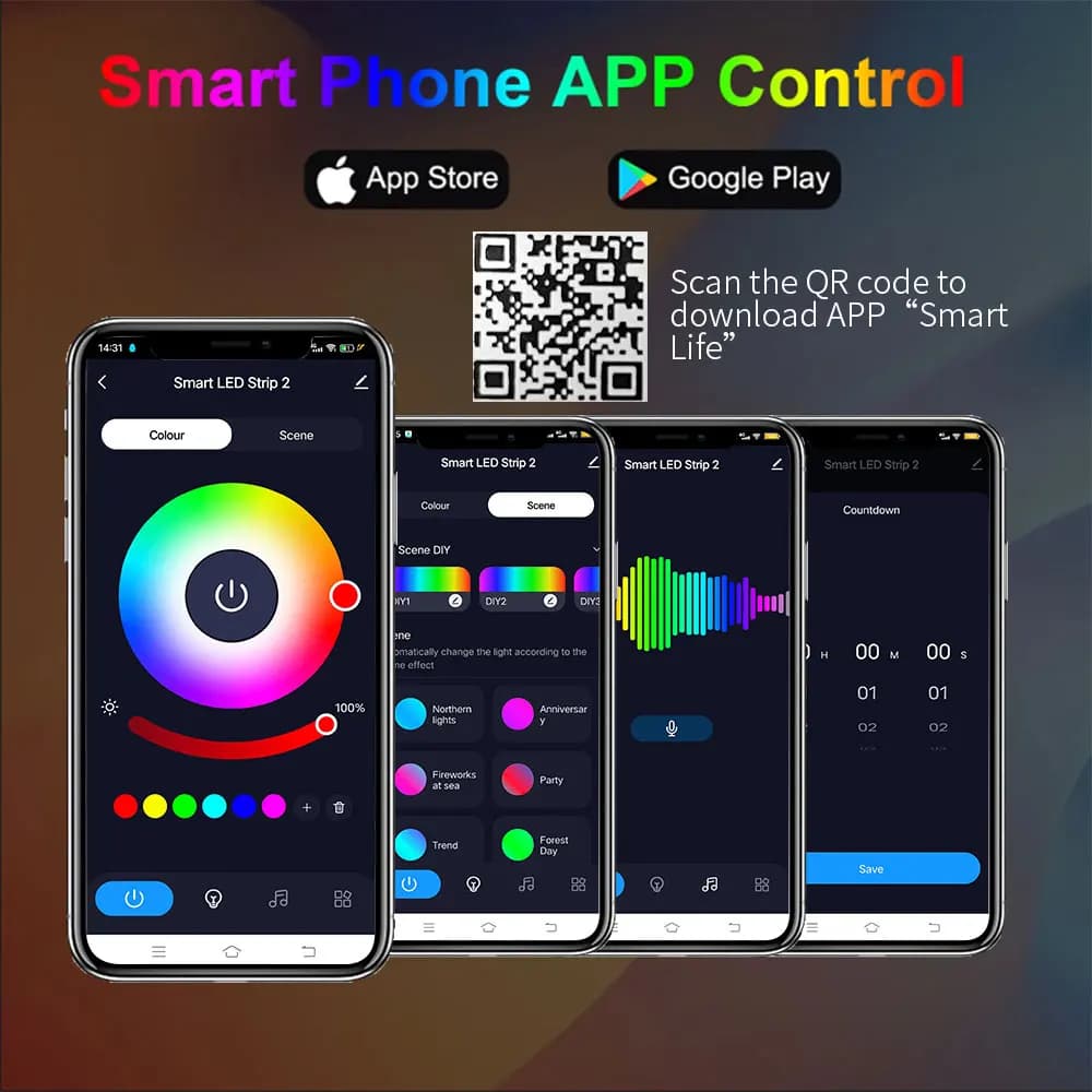 أضواء شريط ليد ذكية من تيا بلوتوث RGB 2835 5V USB تحكم بتطبيق لايف الذكي لشاشة المكتب والتلفزيون إضاءة خلفية شريط دايود مرن - 4