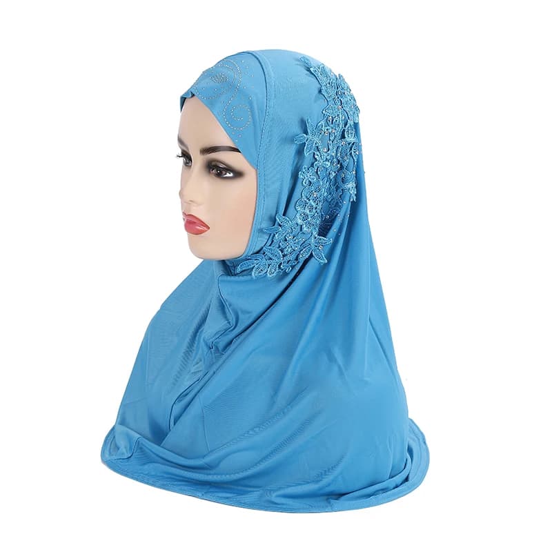 H027 حجاب مسلم كبير جميل للفتيات مع دانتيل وأحجار، وشاح إسلامي، شال، غطاء رأس، هدية رمضان