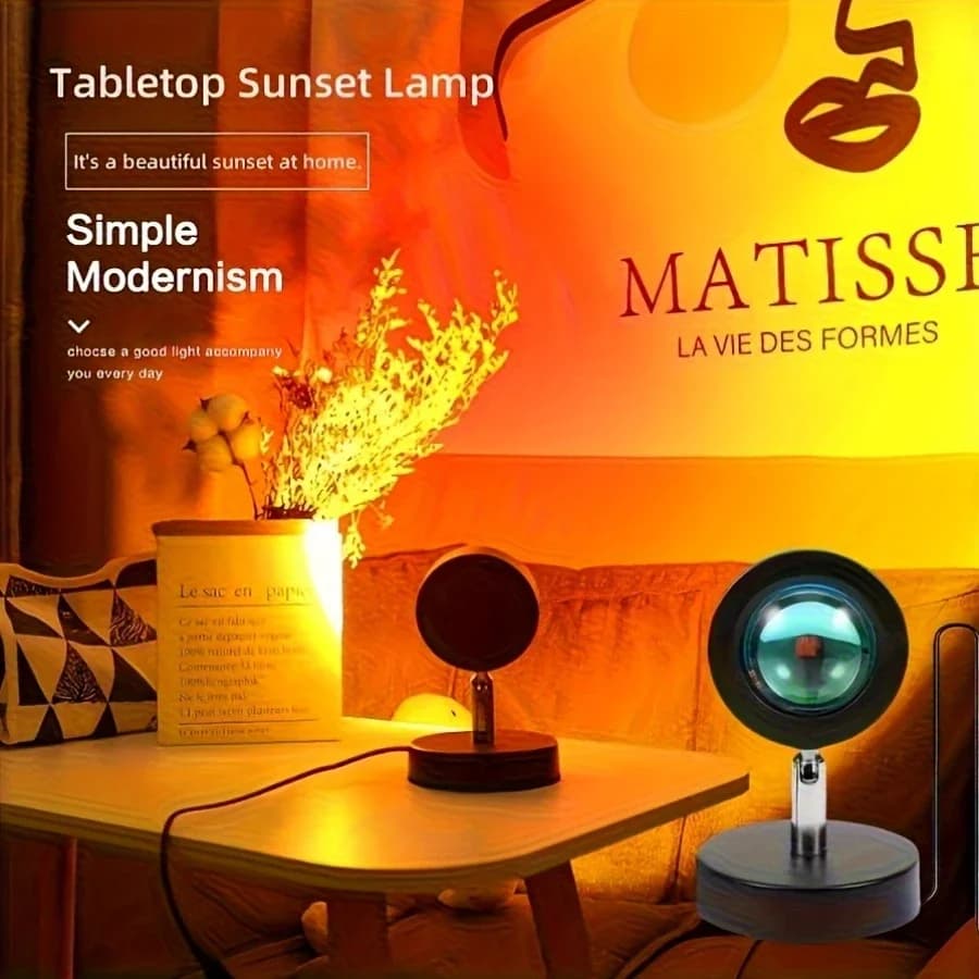 إضاءة إسقاط غروب الشمس USB - إضاءة قوس قزح للحائط والسقف، مع تصميم آرت ديكو دوار 180 درجة، وطلاء معدني، وقابل للتعديل - 4