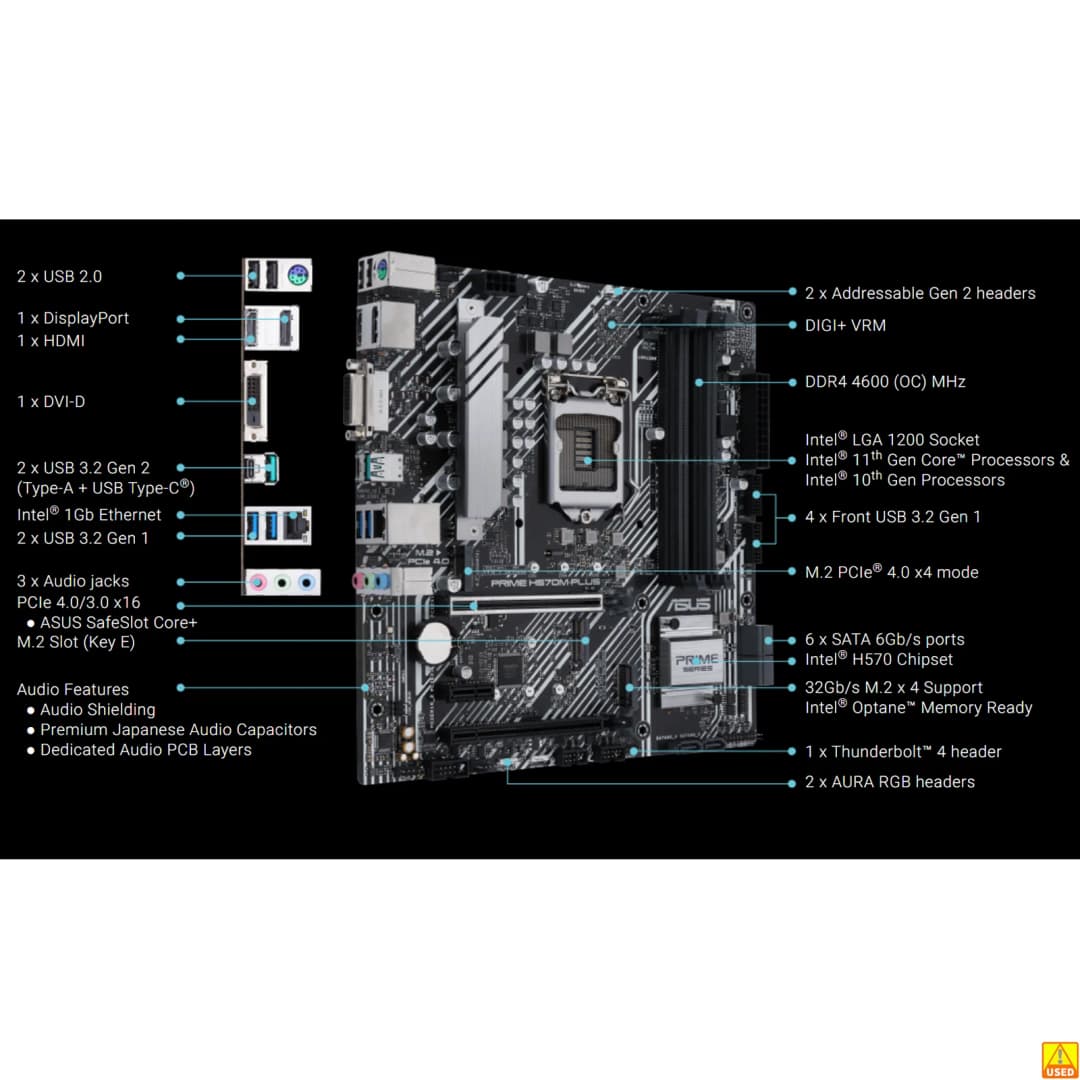 لوحة أم ASUS PRIME H570M-PLUS، مقبس LGA1200، معالجات الجيل الحادي عشر والعاشر، ذاكرة DDR4 4600(OC)، شريحة H570 - 2