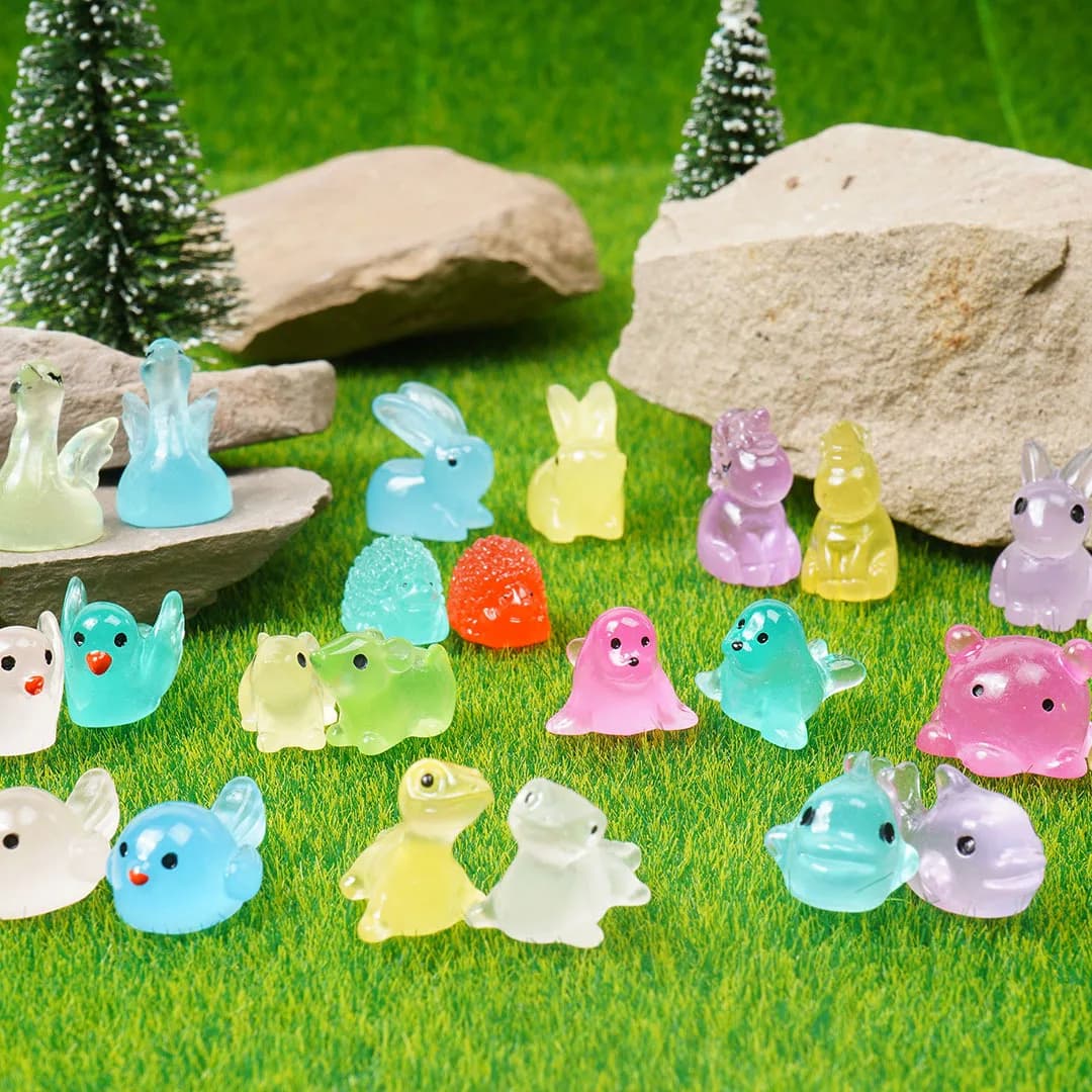 50 PCS Luminous Mini Resin Animals 50 Styles Miniatures Glow in The Dark Tiny Little Figures to Hide Small Duck Figures - 2
