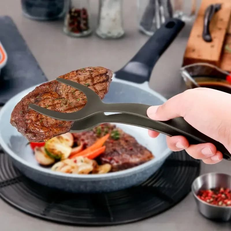 2 in 1 Nylon Grip Flip Tongs with Egg Spatula And Steak Turner Clamp Pancake Fried Turners Kitchen Cooking Accessories - 5