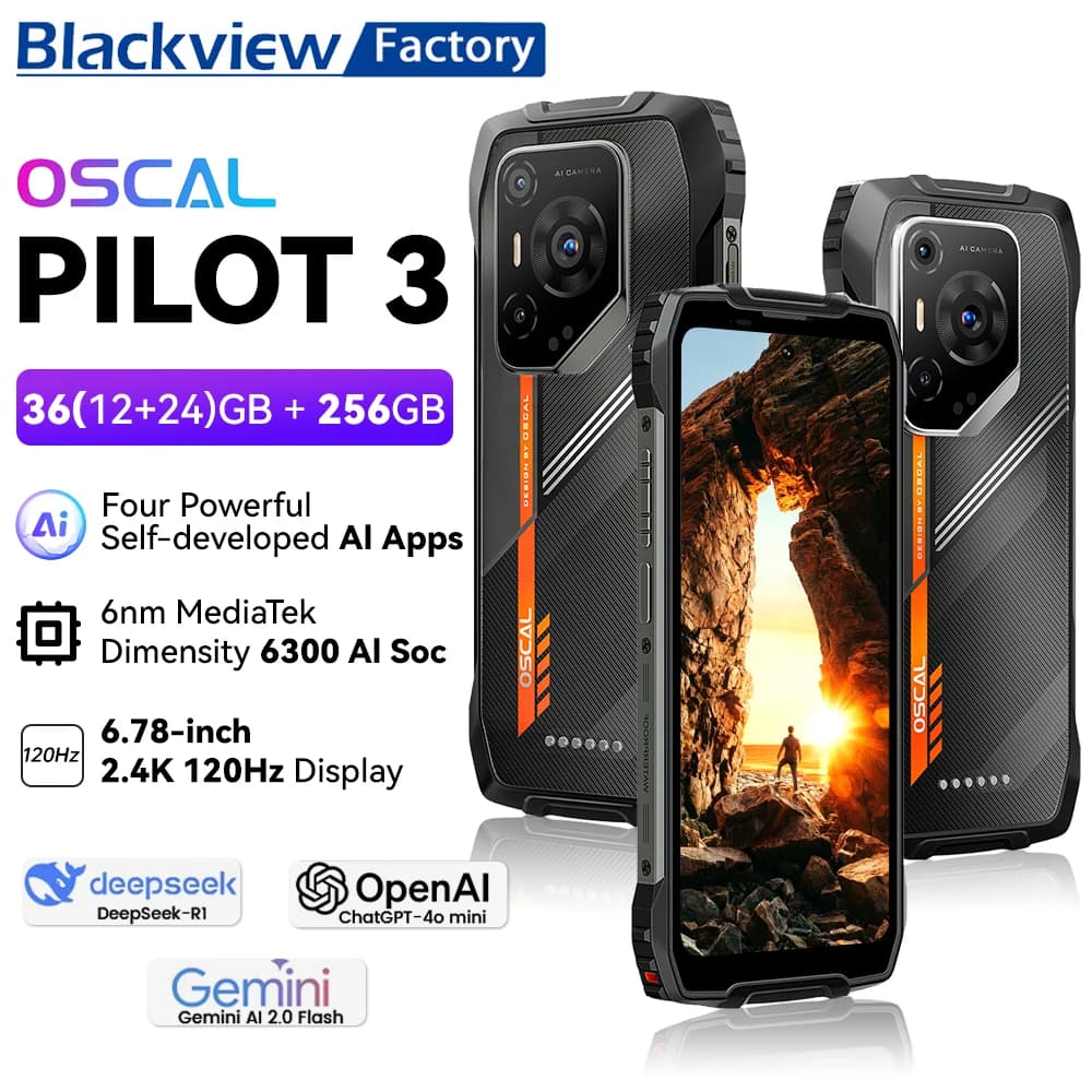 2025 Blackview OSCAL PILOT 3 Rugged Phone MTK 6300 12GB+256GB Telephone Portable 6.78" FHD+2.4K Display 120H Smartphone Android