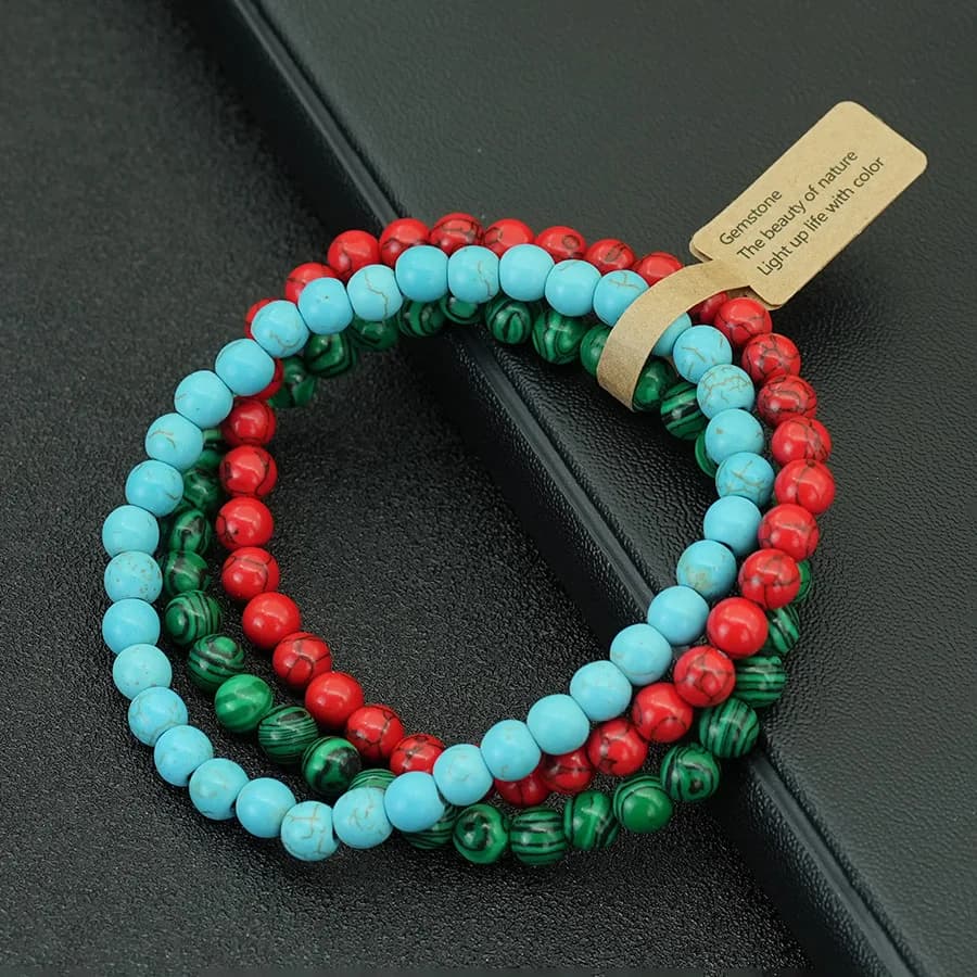 أسورة حجرية مرصعة 3 قطع/مجموعة 6 ملم أسورة مرنة للتأمل هدية عيد الشكر للرجال - 5