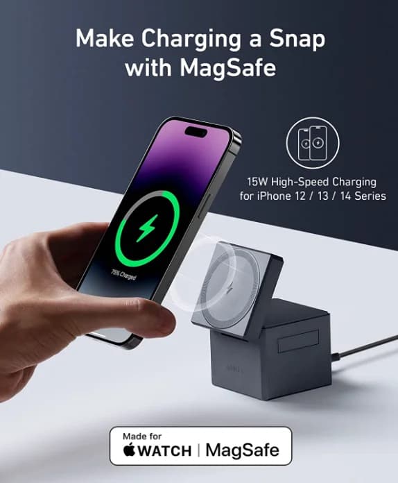 Anker 3-in-1 Cube with MagSafe 15W high-speed Fast Charging Wireless Charger 5V, with 30W charger, Magsafe compatible - 2