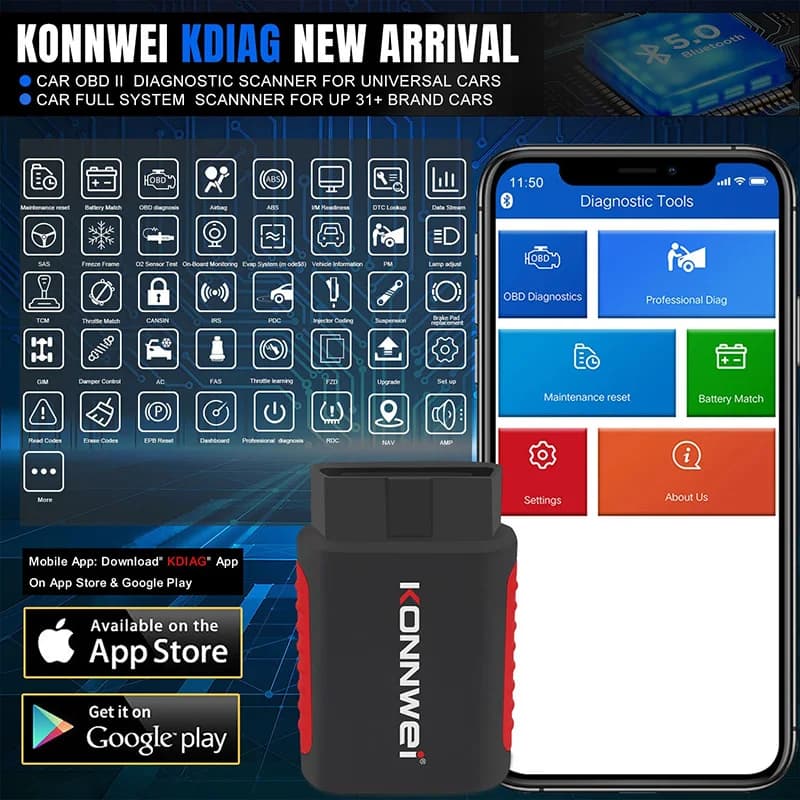 2026 KONNWEI KDIAG Full System Auto Scanner Reset SAS EPB Service ECU Programmer OBD OBD2 Car Diagnostic Tool pk Thinkdiag MINI