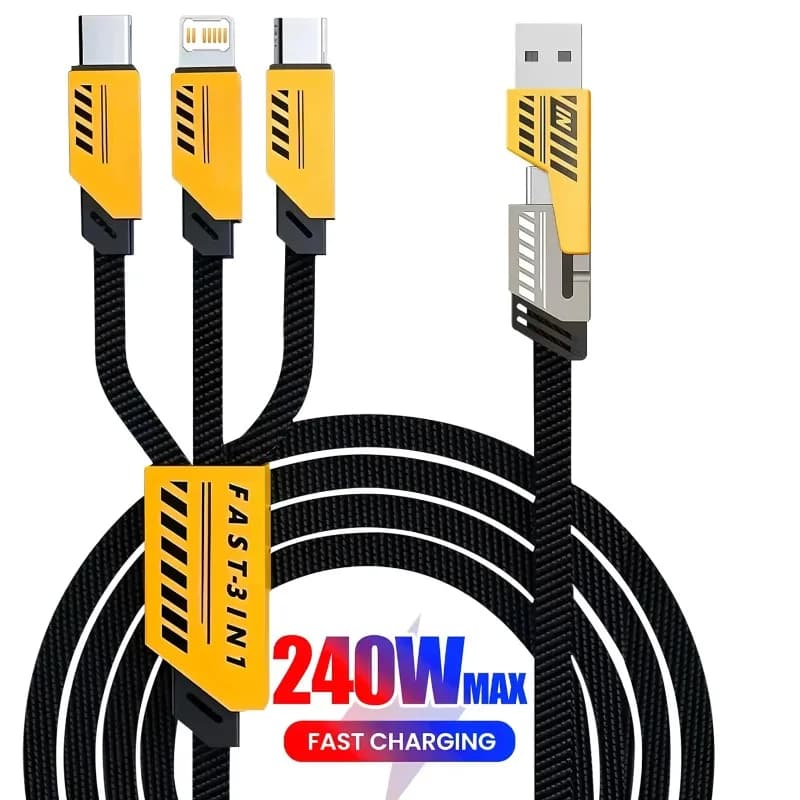 240W Multi Charging Cable 1.2m 3 In 2 Port Fast Charge Cord Compatible Type-C Micro USB Mobile Phones - 3