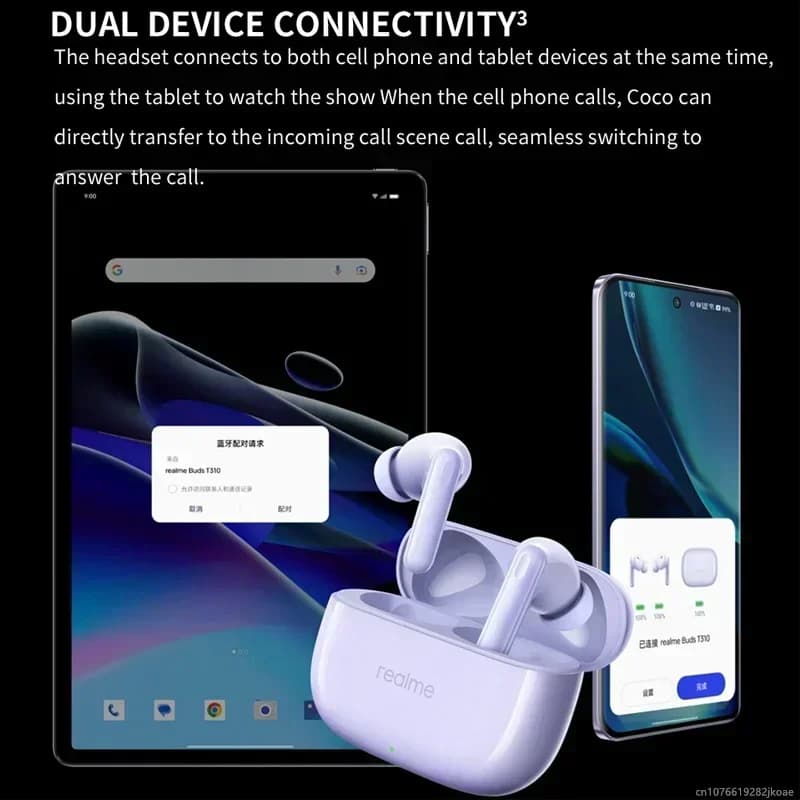 سماعات realme Buds T310 عزل ضوضاء نشط 46dB سماعات بلوتوث 5.4 لاسلكية هاي فاي سماعة ألعاب وموسيقى عمر بطارية طويل - 4