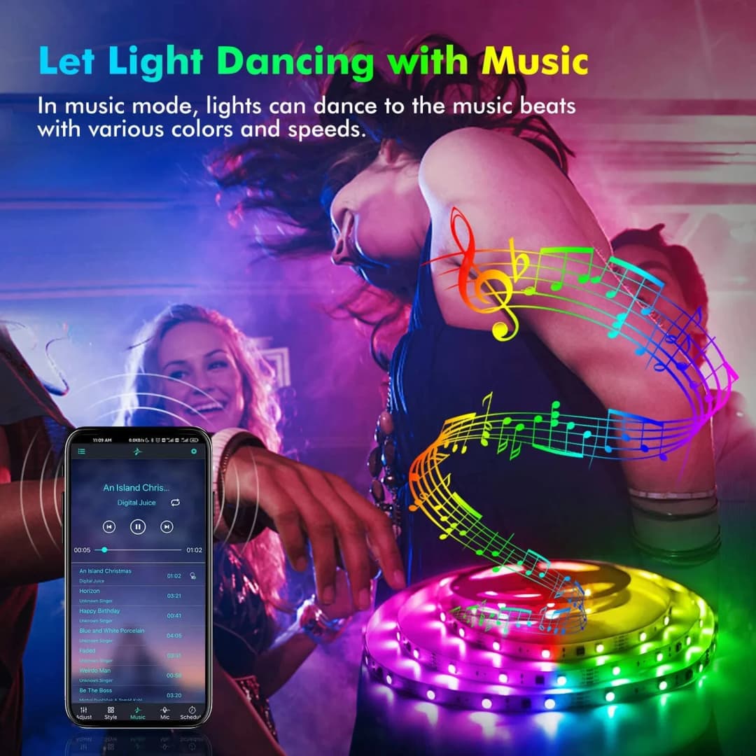 Smart LED Strip Light Supports App and Remote Control Features RGB Color-changing Can Sync with Music for Rooms Parties Decora - 2