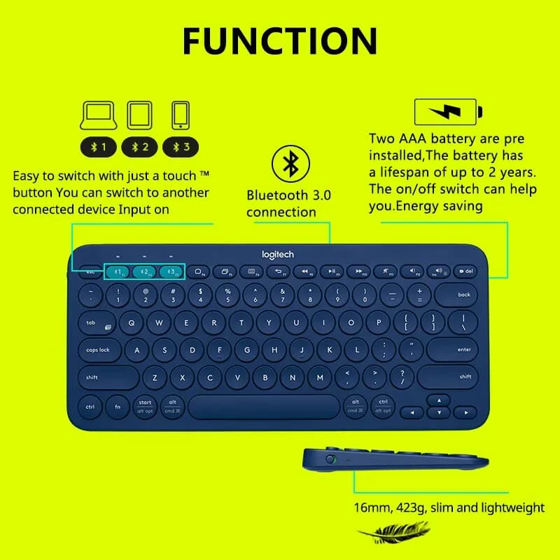 لوحة مفاتيح Logitech K380 لاسلكية، بلوتوث، شبكة حمراء، مناسبة للكمبيوتر اللوحي وiPad والمكتب - 2