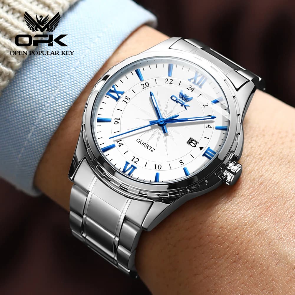 ساعة كوارتز للرجال من OPK، حزام فولاذي، تقويم مزدوج، موديل 6003 - 3