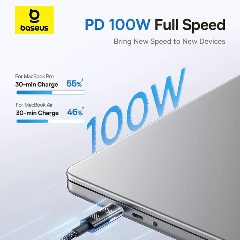 كابل بيسوس يو اس بي سي 100 واط لآيفون 17 16 15 برو ماكس شاشة LED كابل يو اس بي تايب سي لماك بوك برو سلك شحن سريع لشاومي - 3