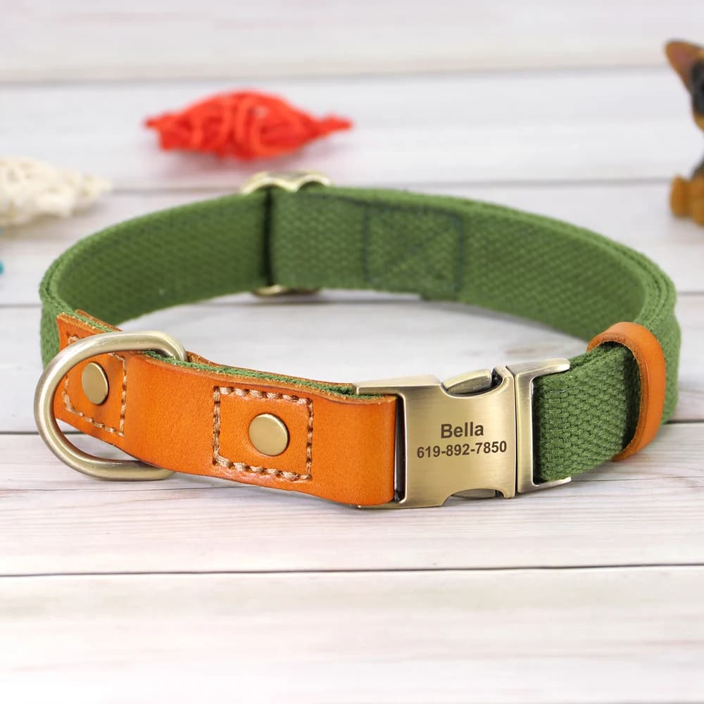 Personalized Nylon Dog Collar Durable Real Leather Customized ID Collars Free Engraved Adjustable for Small Medium Large Dogs - 2