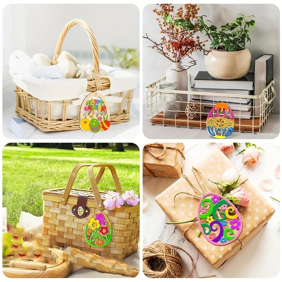 40 قطعة من زينة عيد الفصح الخشبية على شكل أرنب وبيض، غير مكتملة وقابلة للطلاء، زخارف معلقة احتفالية، لوازم الحرف اليدوية - 2