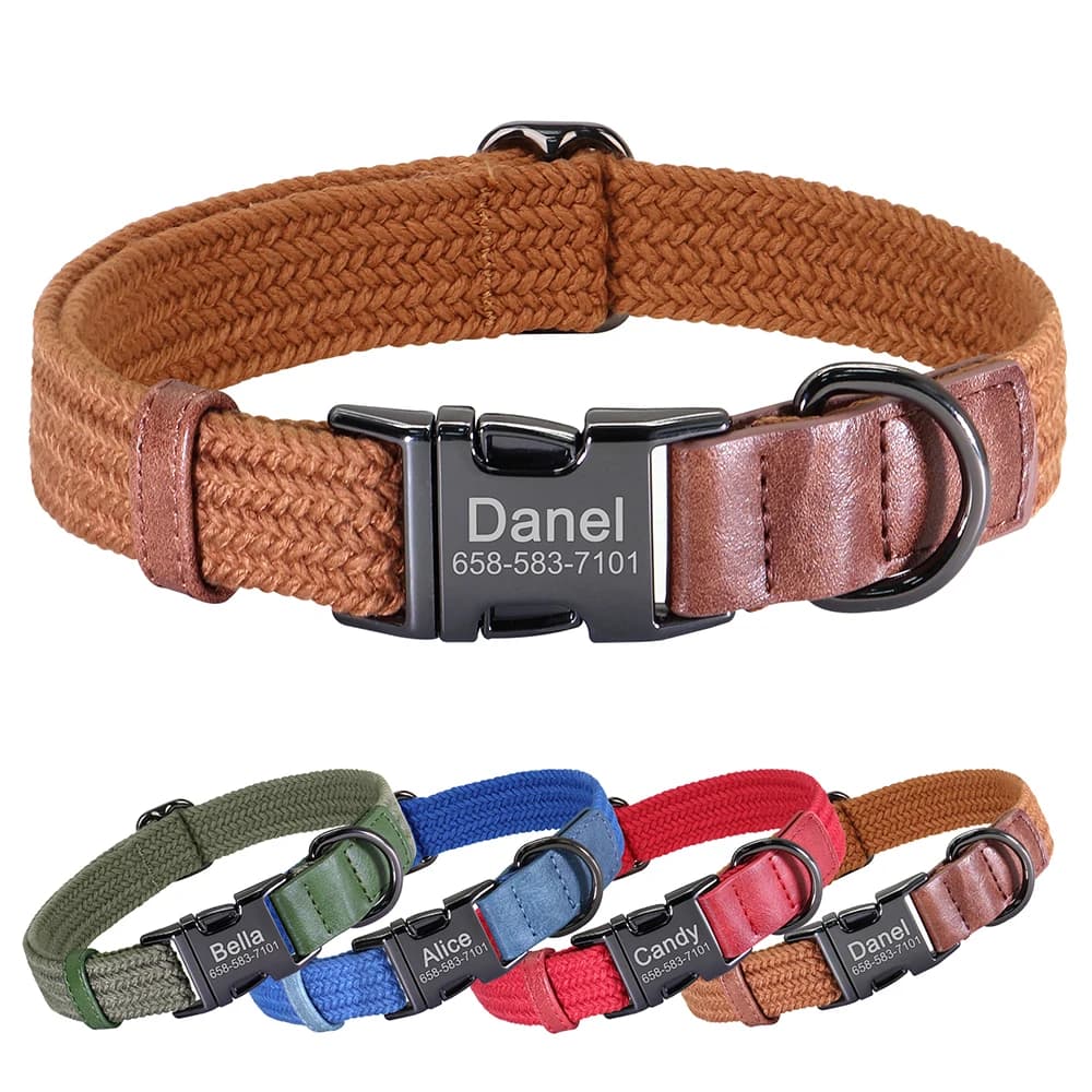 Custom Dog Collar Nylon Dog Collars Free Engraved Pet Pug Bulldog Name ID Buckle Necklace Adjustable for Small Medium Large Dogs