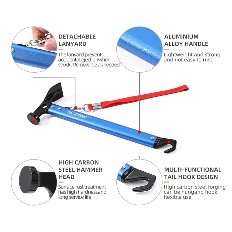 PACOONE Outdoor Survival Tool Camping Multifunctional Hammer Pocket Multi Tools Aluminum Alloy Hook Life-saving Hammer New - 3