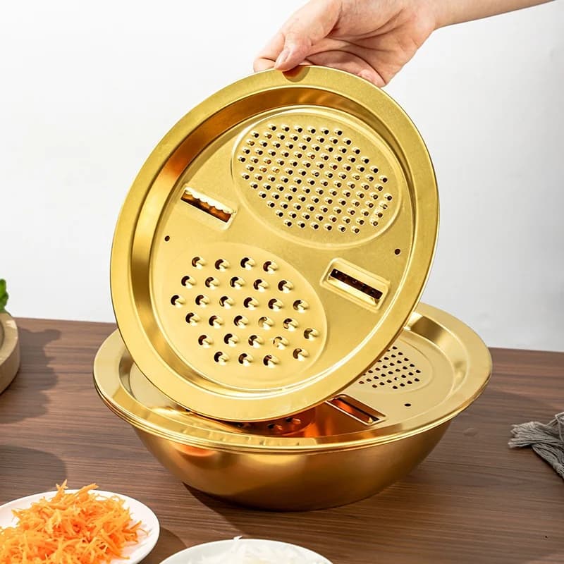 3-In-1 Stainless Steel Kitchen Set, Equipped with Built-in Grinding, Multifunctional Filter, and Mixing Bowl - 5