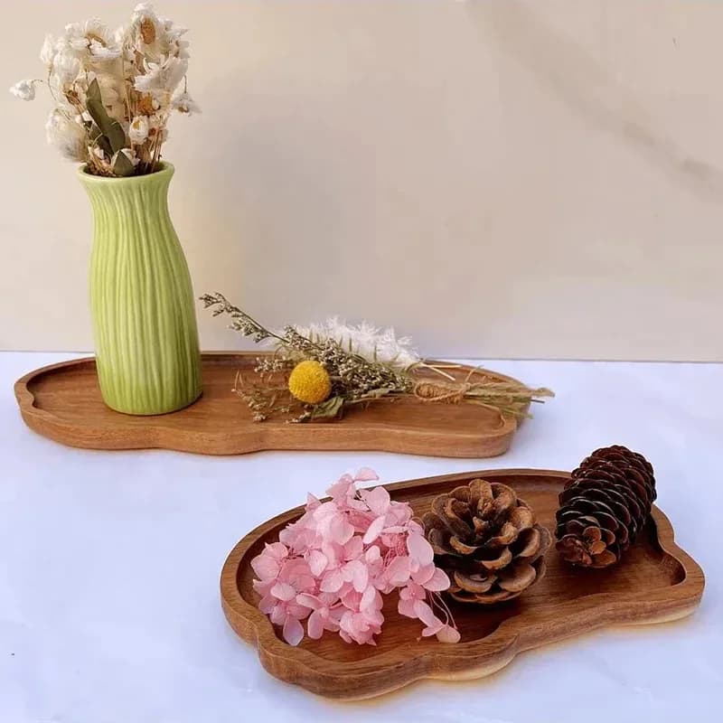 Japanese-Style Wooden Food Serving Tray for Coffee Fruit Desserts Candies Bread Snacks Cakes - Traditional Design Tableware - 2