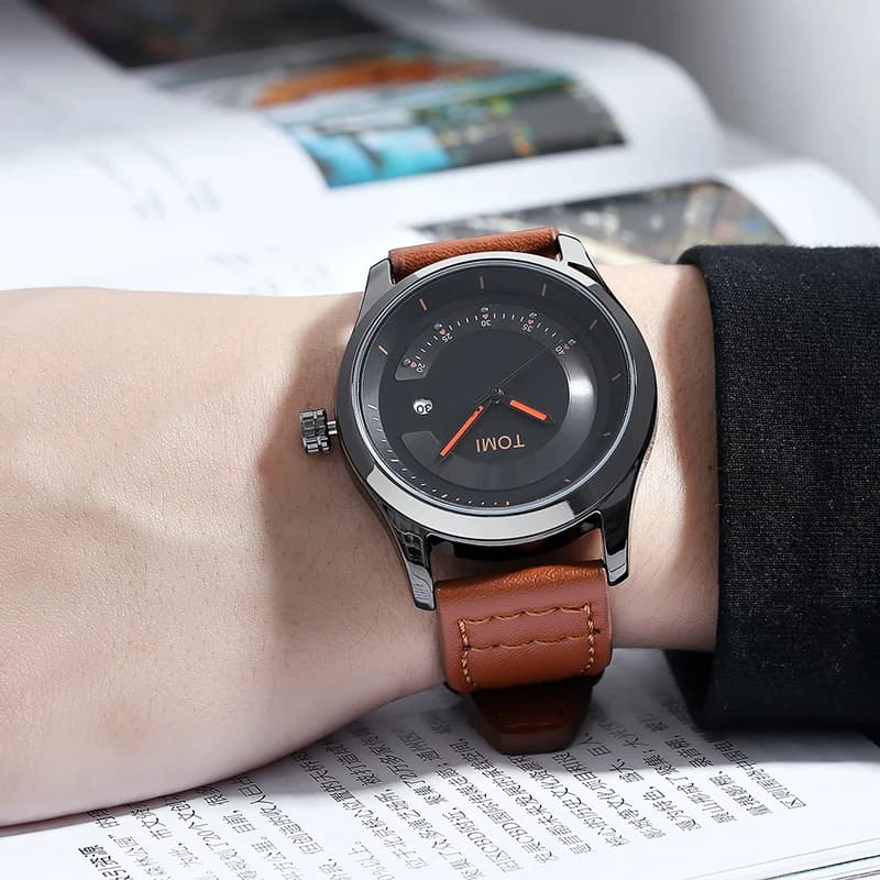 ساعة TOMI Leisure Fashion للرجال، سوار جلدي، تقويم بسيط، كوارتز، ساعة عالية الجودة، هدية مميزة - 5
