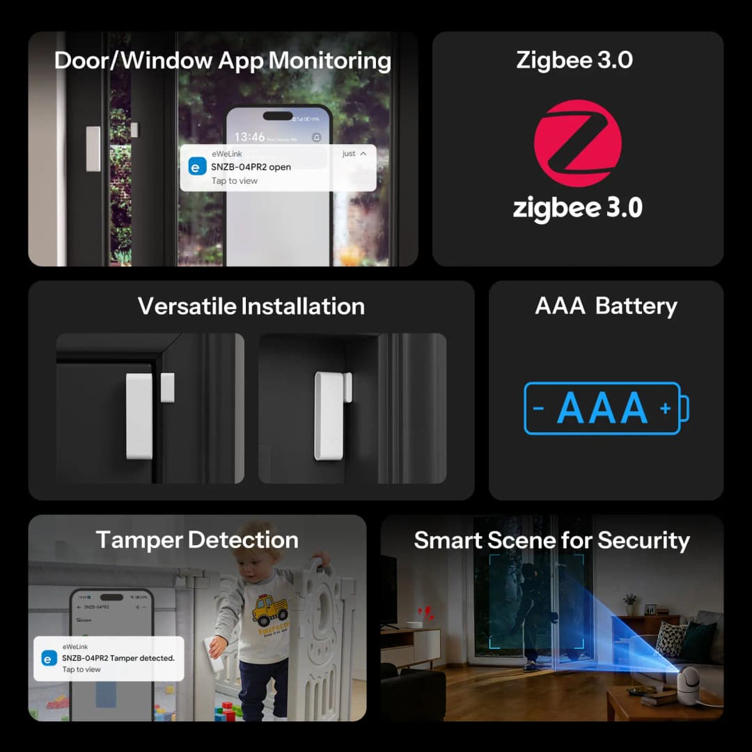 SONOFF SNZB-04PR2 SenseGuard DW Gen2 Zigbee Door/Window Sensor Active Security with Tamper Alerts App Monitoring via ZBBridge-P - 3
