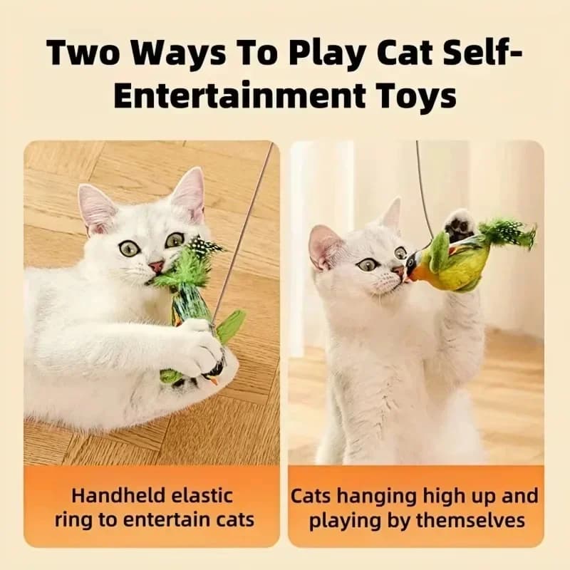 The pet cat toy emulates the sound bird to amuse the cat elastic rope to relieve boredom and resist scratching and biting - 4