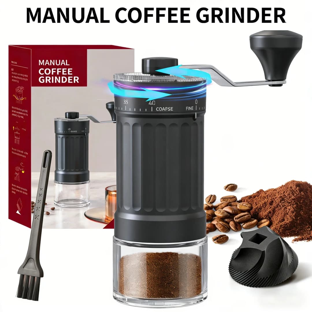مطحنة قهوة يدوية صغيرة، 40 إعدادًا قابلًا للتعديل، مطحنة يدوية محمولة بسعة 30 جرام، حجر طحن مخروطي للإسبريسو والصب فوق