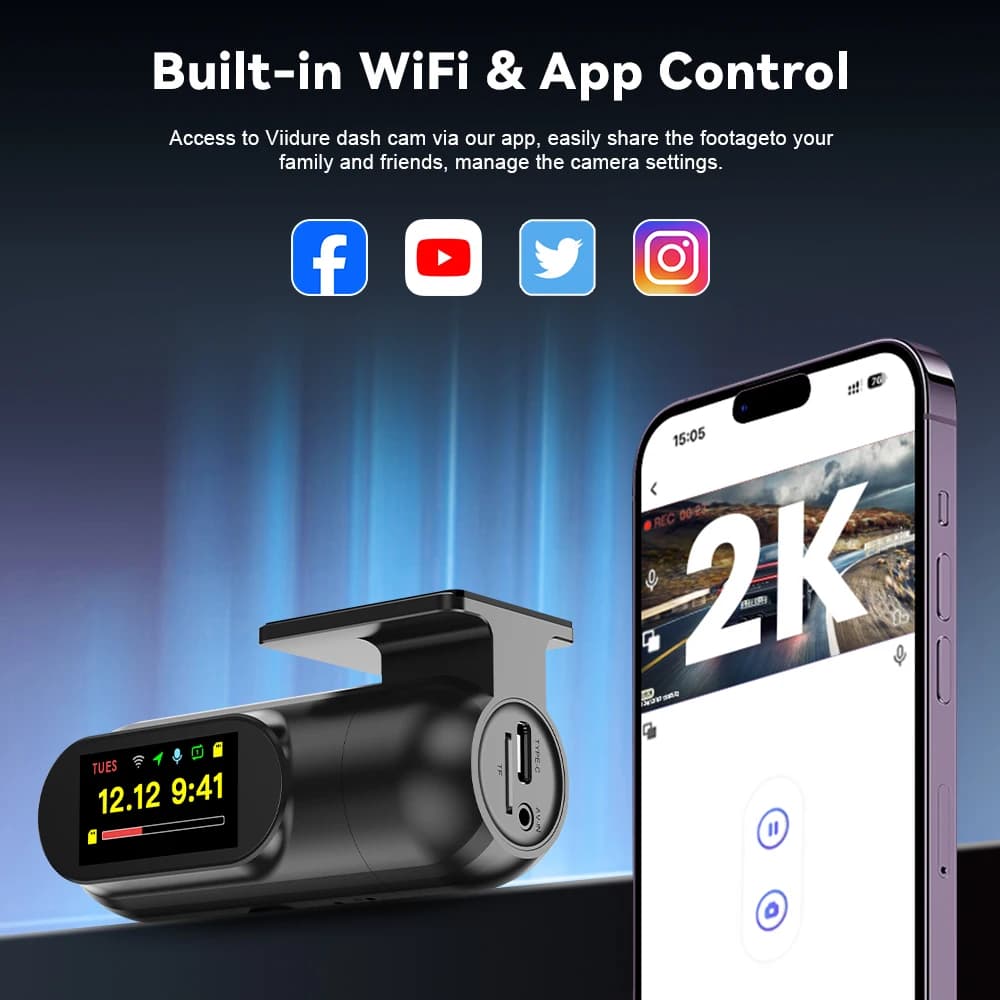 Kocam﻿ 2K Dash Cam WiFi Mini Car DVR Camera Auto Night Vision Video Recorder Black Box Support GPS 24H Parking Monitor - 4