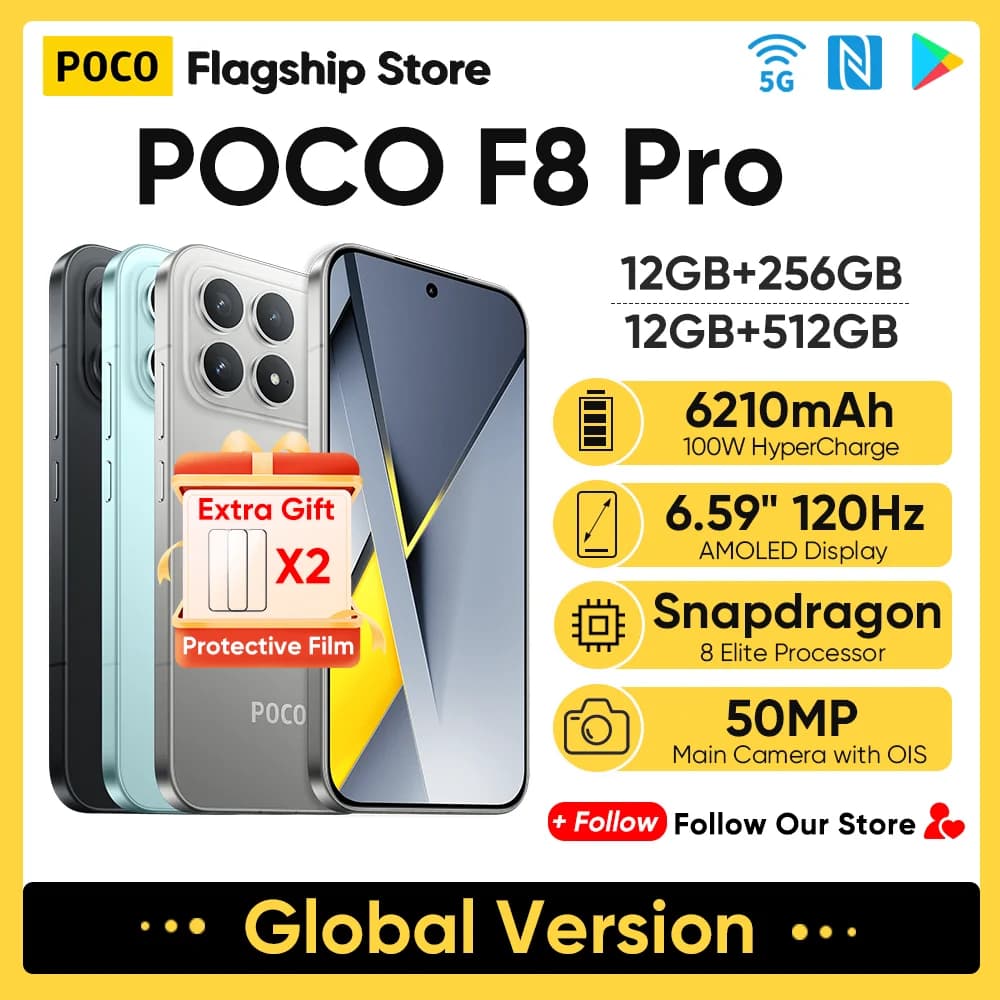 Original POCO F8 Pro Global Version 5G Smartphone Snapdragon 8 Elite 6.59" AMOLED Display 50MP 6210mAh Battery 100W HyperCharge