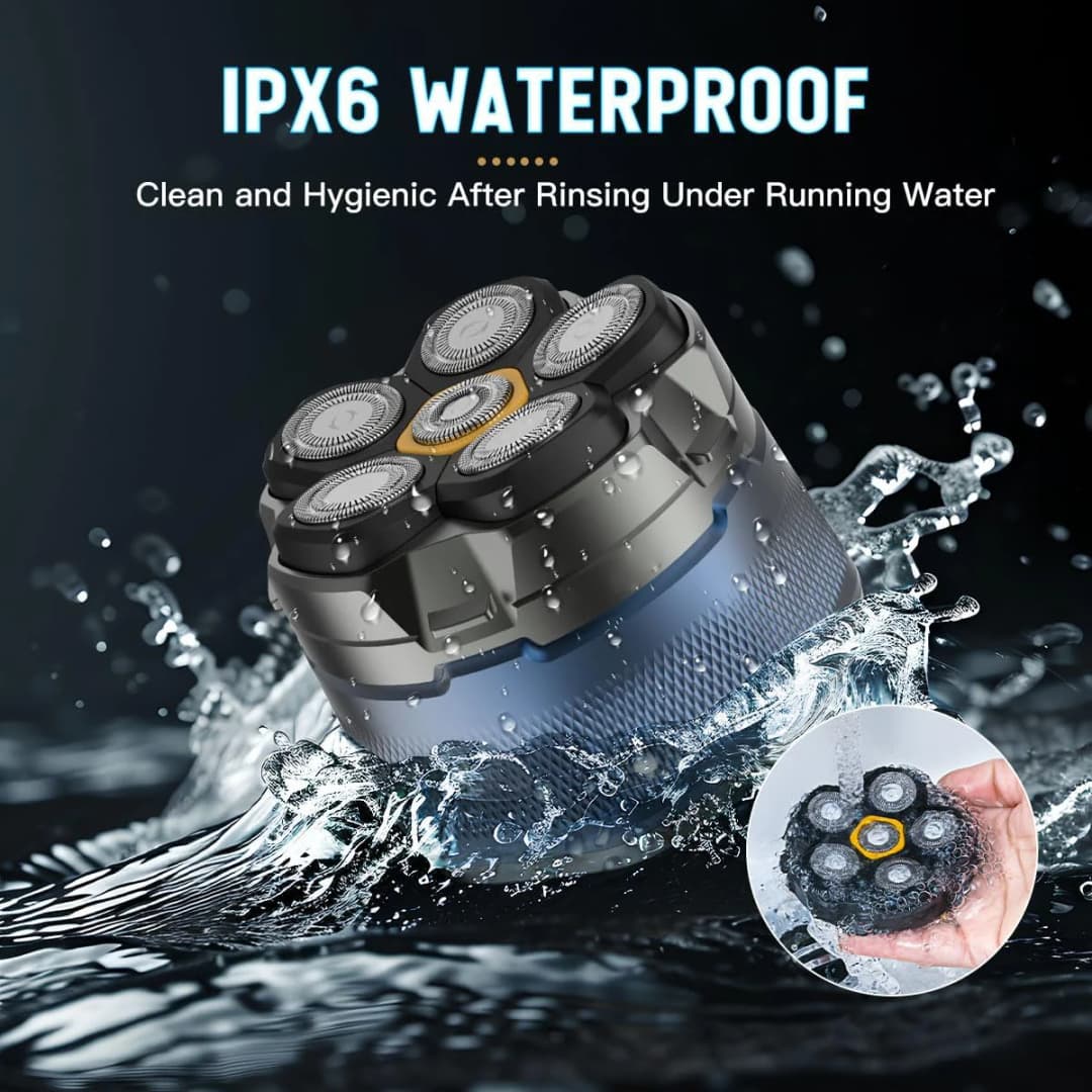 ماكينة حلاقة كهربائية للرأس للرجال الصلع - ماكينة تشذيب شعر 6D بشفرة مغناطيسية قابلة للشحن عبر USB بشاشة LED مقاومة للماء لحلاقة اللحية - 4