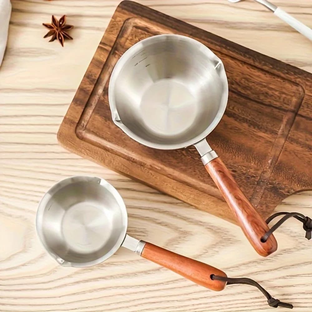 10oz Stainless Steel Pot with Wooden Handle - Dishwasher Safe for Cooking, Candle Wax Melting & DIY Crafts - 3