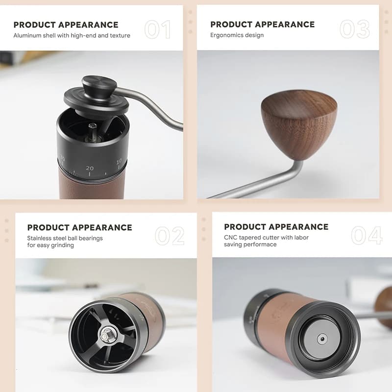 مطحنة قهوة يدوية من icafilas من الفولاذ المقاوم للصدأ 420، مطحنة حبوب قهوة بسبع نوى قابلة لتعديل سمك الطحن مع قاعدة مقاومة للانزلاق - 2