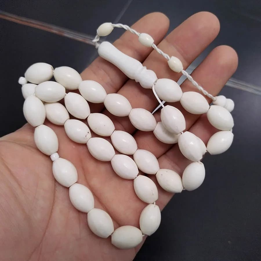 مسبحة من عظم الجمل الطبيعي، 33 حبة بيضاء، سوار على الموضة الإسلامية العربية - 5