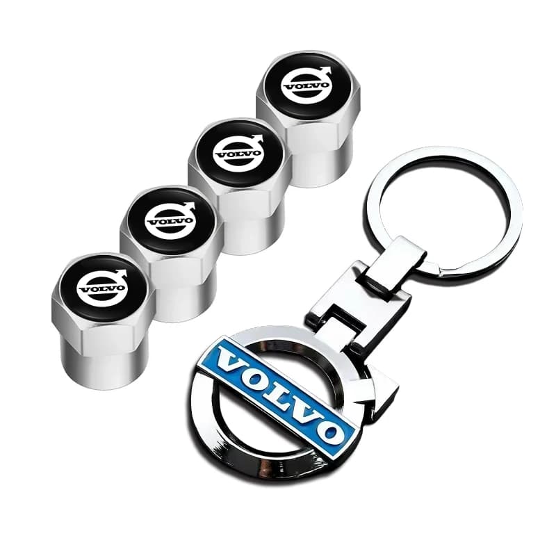 Car Tire Wheel Valve Cap Cover+Metal Car Key Chain Ring Keychain For Volvo V50 XC60 V40 XC90 S60 XC40 V60 V70 S90 Olestar AWD T6