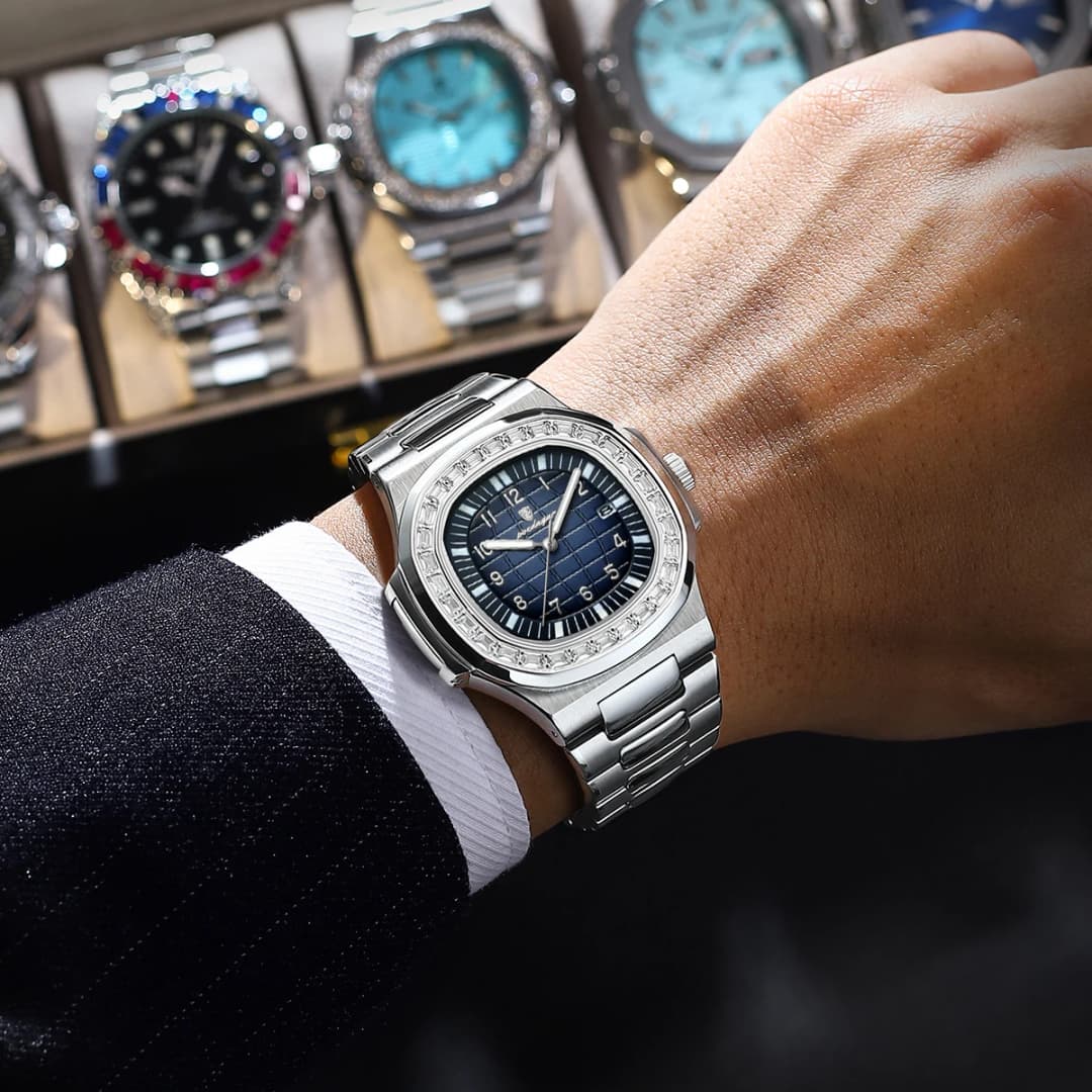 ساعات مربعة فاخرة للرجال من POEDAGAR، مقاومة للماء مضيئة بتاريخ، ساعة يد من الفولاذ المقاوم للصدأ موضة كوارتز - 5