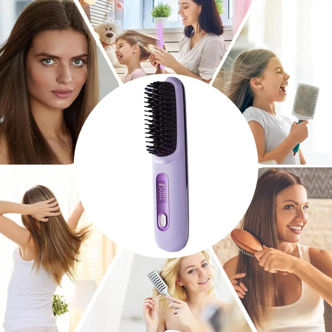 فرشاة تمليس شعر محمولة 2026 مع شاشة LCD، تسخين سريع، لاسلكية للسفر، صغيرة للنساء - 5