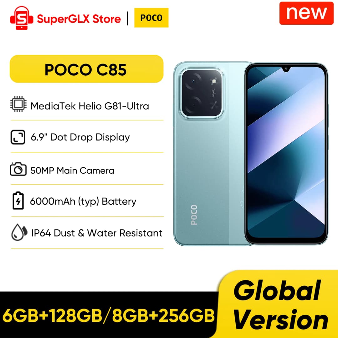 هاتف POCO C85 الأصلي نسخة عالمية معالج MTK Helio G81-Ultra بطارية 6000 مللي أمبير شاشة 6.9 بوصة كاميرا 50 ميجابكسل شحن سريع 33 واط NFC