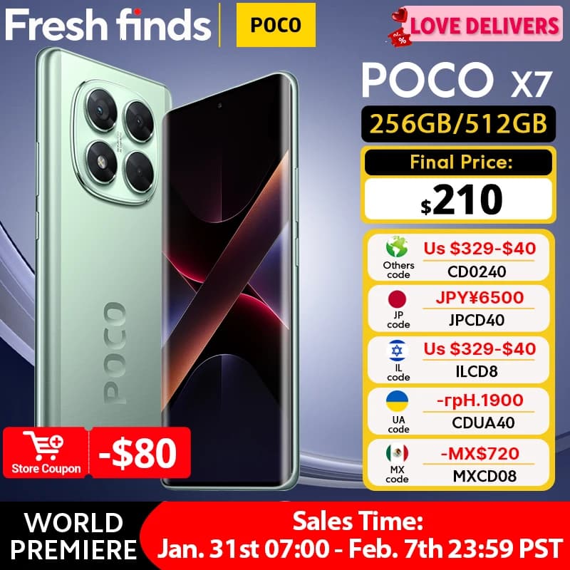 هاتف POCO X7 5G نسخة عالمية 256 جيجا بايت 512 جيجا بايت ديمينسيتي 7300-ألترا 6.67 بوصة 1.5K شاشة AMOLED منحنية كاميرا 50 ميجابكسل شحن 45 واط