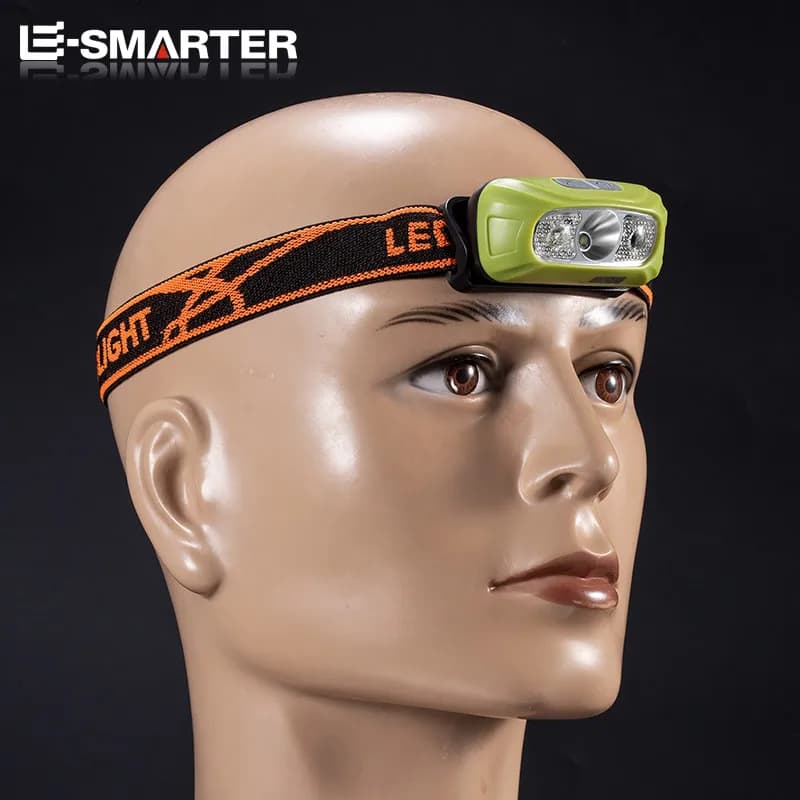 مصباح رأس صغير محمول مع مستشعر، مصباح LED قوي قابل للشحن عبر USB، كشاف إضاءة أمامي للصيد الليلي والتخييم - 6