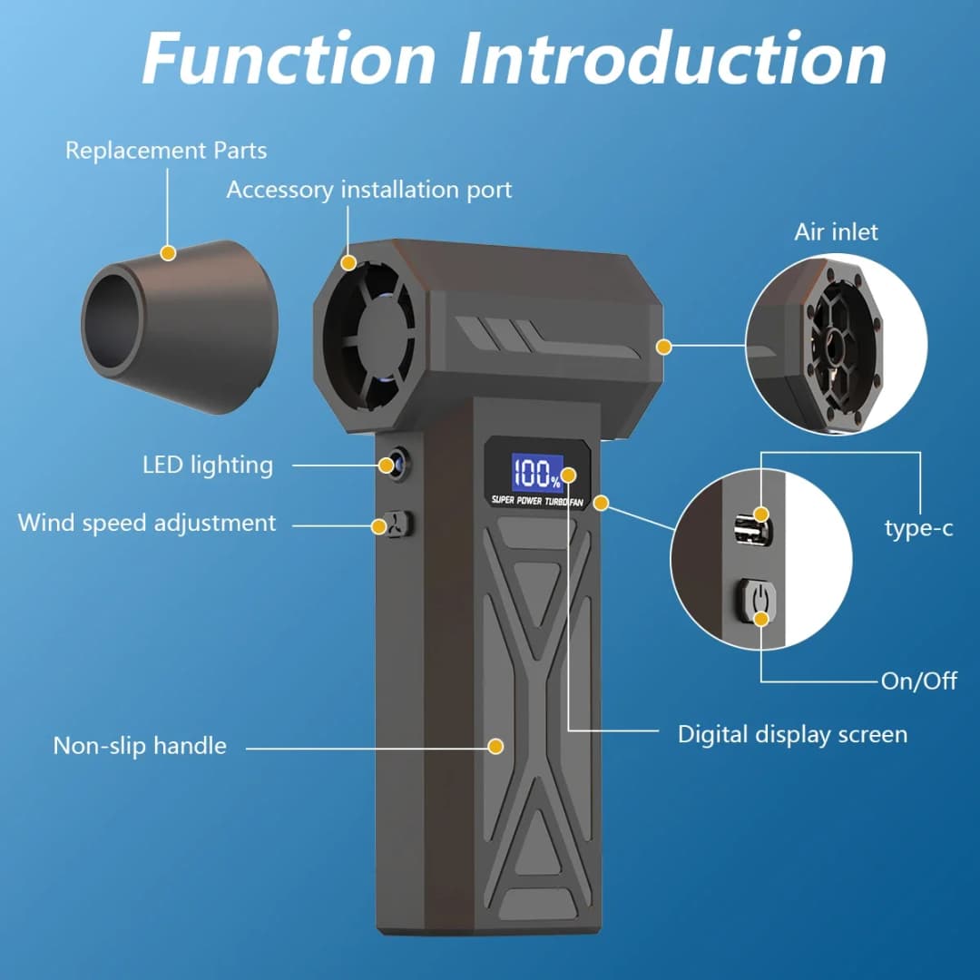 منفاخ هواء جديد P70 110000 دورة في الدقيقة، 4 سرعات قابلة للتعديل، منفاخ توربيني مع إضاءة LED وشاشة بطارية، منفاخ هواء مضغوط لاسلكي - 5