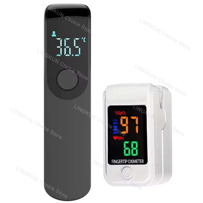 مقياس حرارة ليزر غير ملاصق لقياس درجة حرارة الجسم والأذن مقياس حرارة بالأشعة تحت الحمراء رقمي LCD مقياس نبض الأكسجين في الدم للأطفال والبالغين