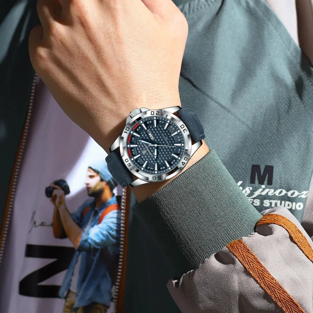 ساعة يد POEDAGAR الأصلية الفاخرة للرجال مقاومة للماء مضيئة تاريخ أسبوعي كوارتز رياضية من الجلد - 5